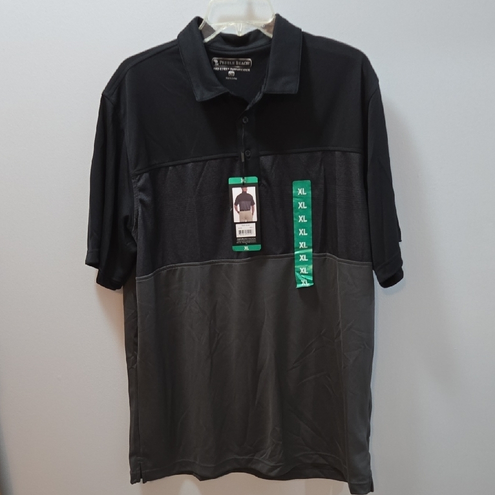 Pebble BEACH DRY-luxe PERFORMANCE Men's Black and Gray Polo Shirt XL NWT